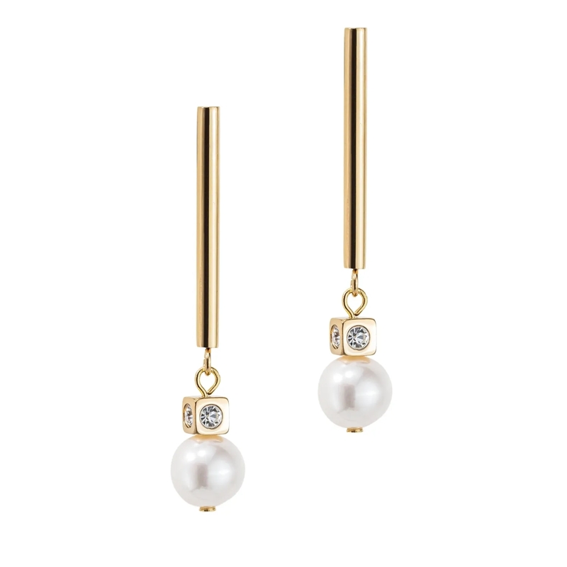 COEUR DE LION Ohrstecker Ohrringe Asymmetrie Süßwasserperlen & Edelstahl weiss