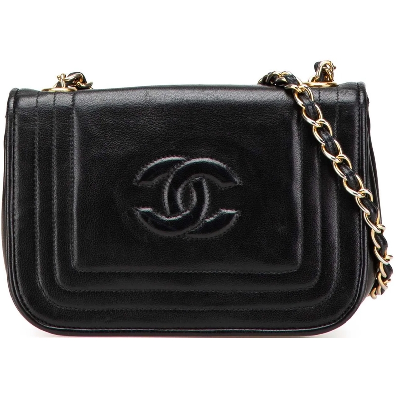 Chanel Sac à bandoulière CC Stitched Lambskin Flap schwarz