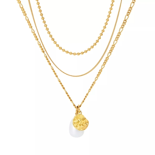 BELORO Necklace Layering Multi Chain Pearl Yellow Gold Collier moyen