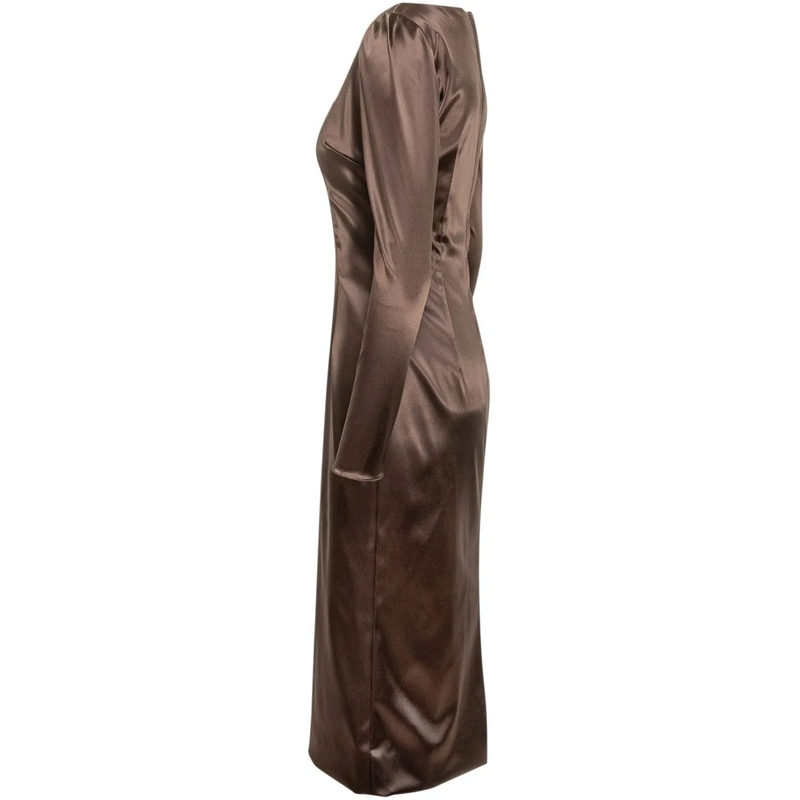 Dolce&Gabbana Midikleid Abito Dolce & Gabbana in Raso a Maniche Lunghe braun(Image 3)