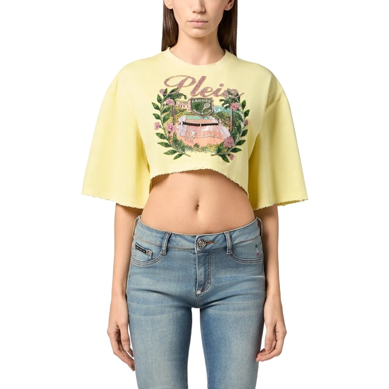 Philipp Plein T-Shirt Cropped T-Shirt Cannes Tennis Club gelb(Image 3)