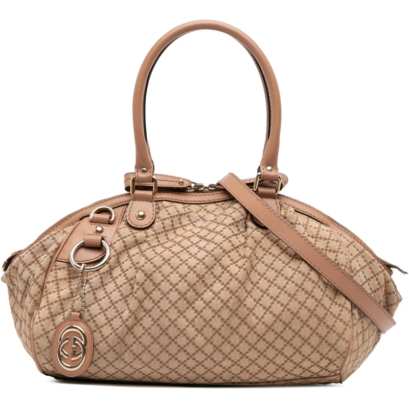 Gucci Schultertasche Diamante Canvas Sukey Satchel braun