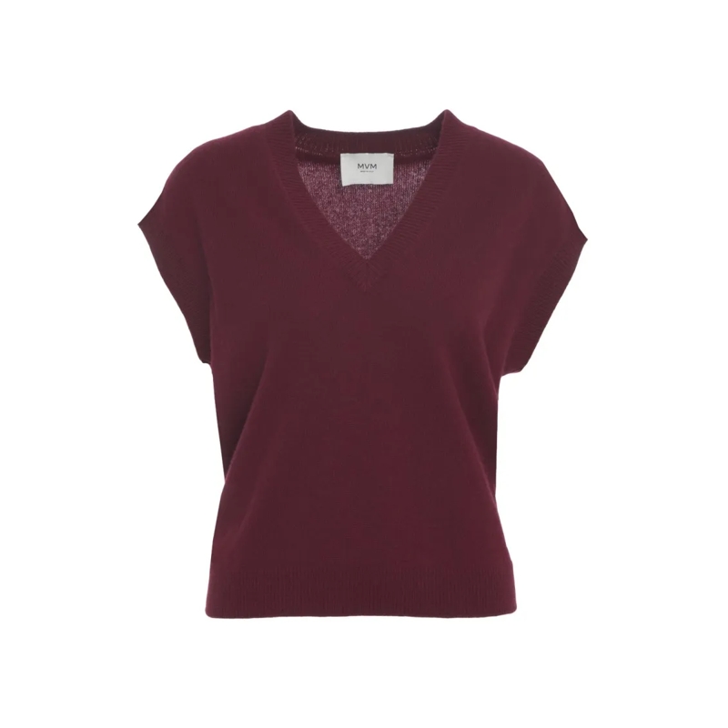 Mvm Trui Cashmere Vest With Classic V-Neck Burgundy