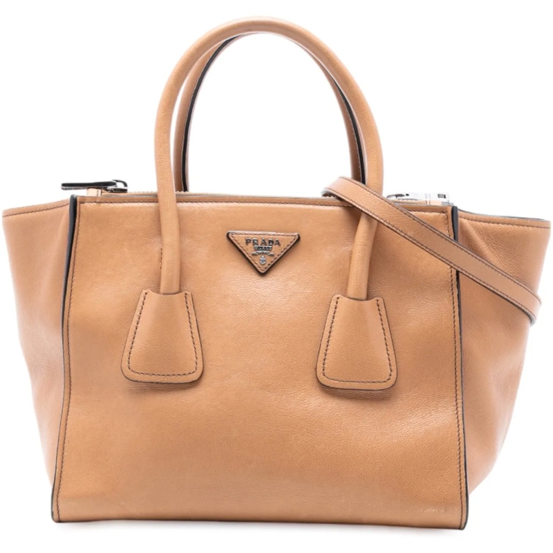 Prada Schultertasche Glace Calf Twin Pocket Satchel braun