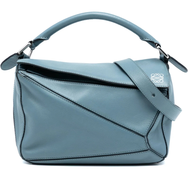 Loewe Schultertasche Small Calfskin Puzzle Satchel blau