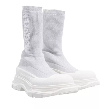 Alexander McQueen Knit Tread Slick Boot White Silver High Top Sneaker