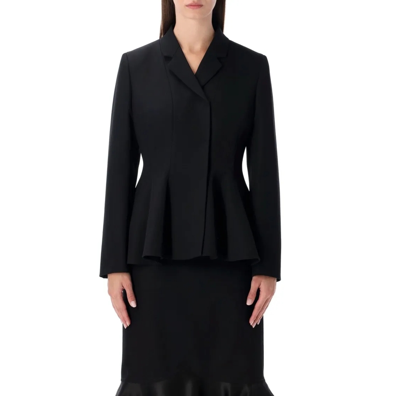 Fendi Blazer Black Wool Tailored Peplum Jacket Black