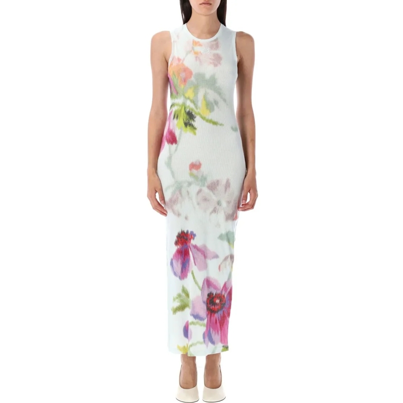Loewe  Silk And Cotton Tank Dress With Floral Motif And A White