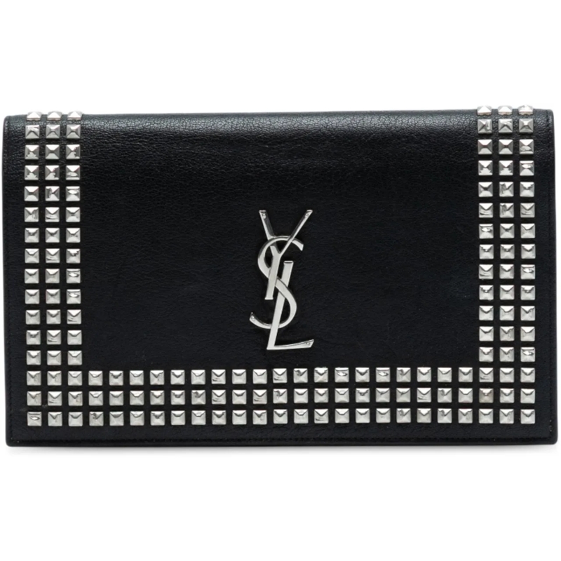 Saint Laurent Pochette Studded Leather Monogram Clutch schwarz