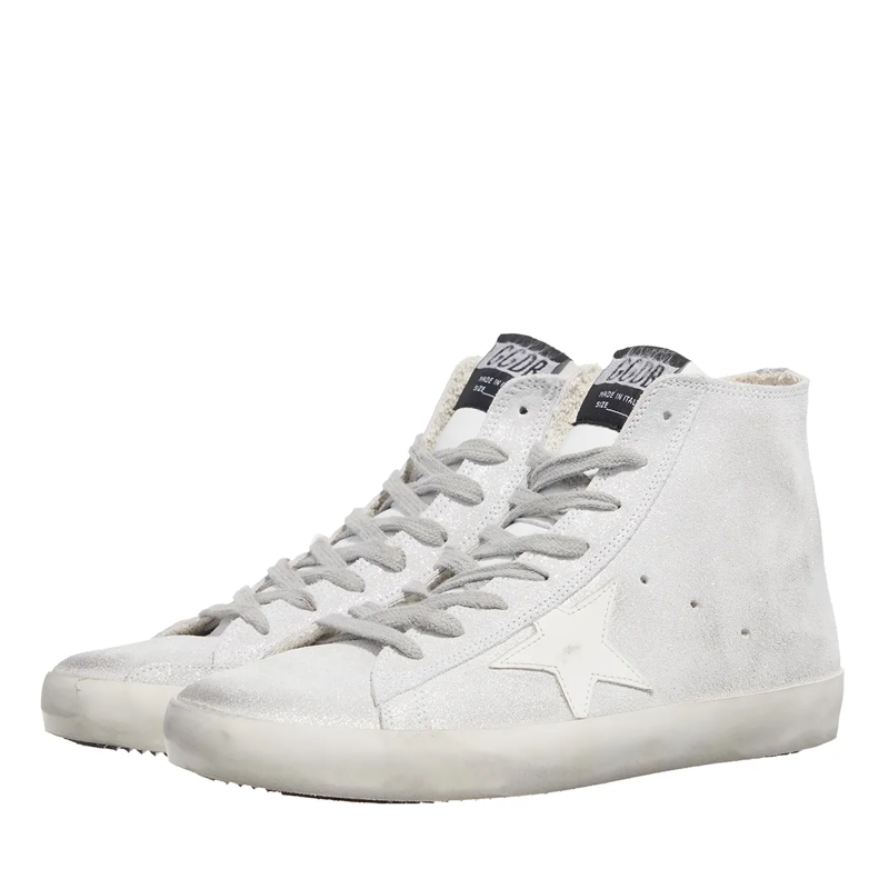 Golden Goose High-Top-Sneaker Star Glitter List Silver White White Silver
