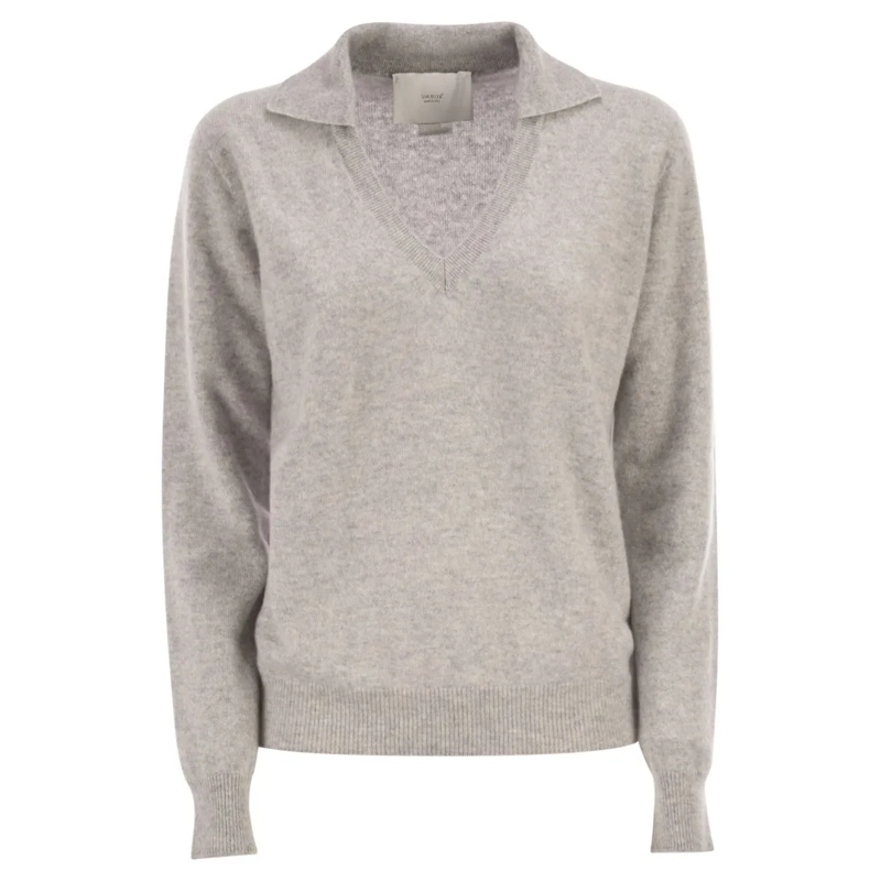 Vanise Trui Patty - V-Neck Jumper With Polo Collar White