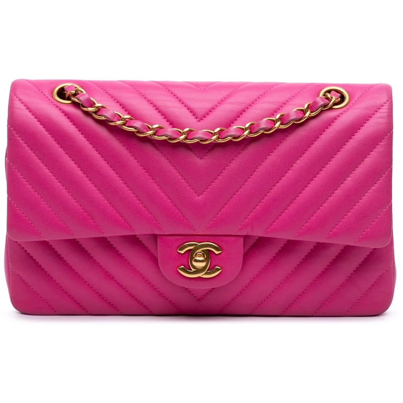 Chanel Sac à bandoulière Medium Classic Chevron Lambskin Double Flap rose