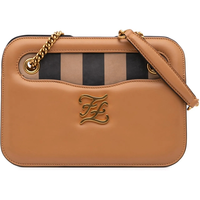 Fendi Schultertasche Calfskin Vitello King Nubuck Pequin Karligraphy Po braun