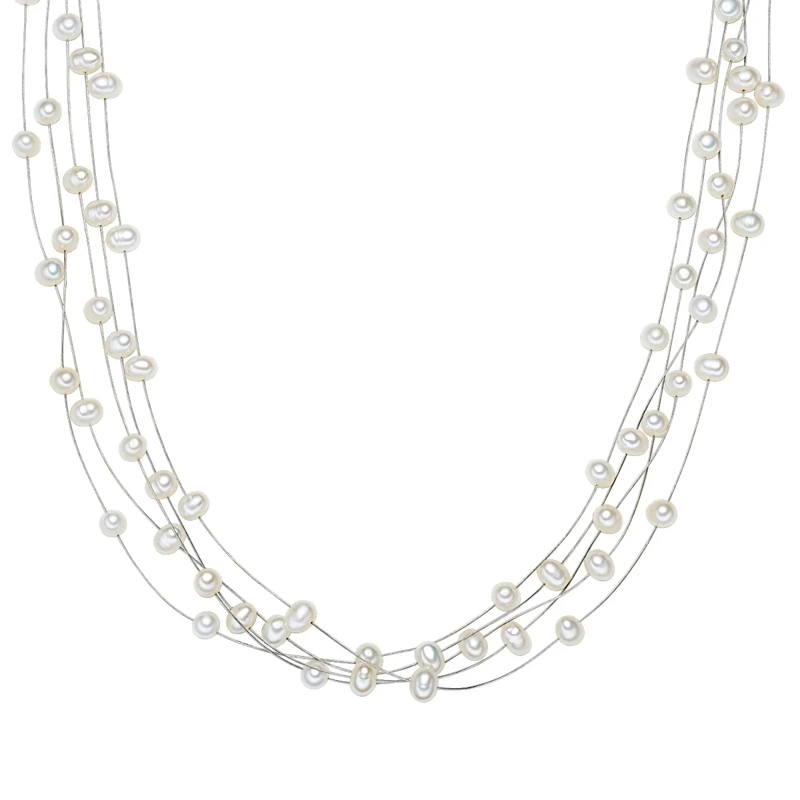 Valero Pearls Mittellange Halskette Sterling Silber Perlen-Kette Süßwasser-Zuchtperle weiss