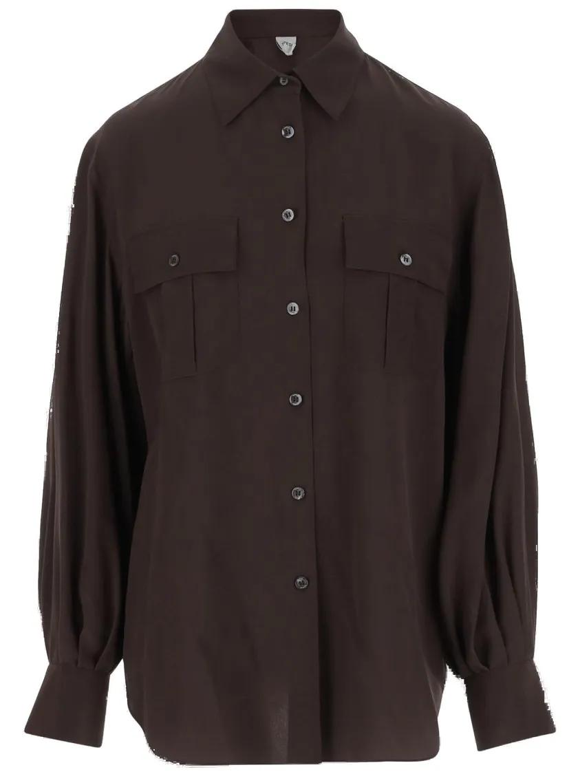Thumbnail - Aspesi - Silk Shirt With Buttoned Cuffs And Chest Pockets - Größe 44 - braun