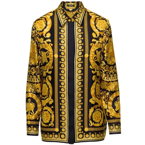 Versace Black And Yellow Shirt With Barocco Print In Silk Yellow 