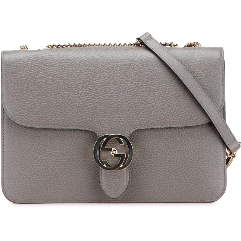 Gucci Schultertasche Medium Dollar Calfskin Interlocking G Crossbody grau