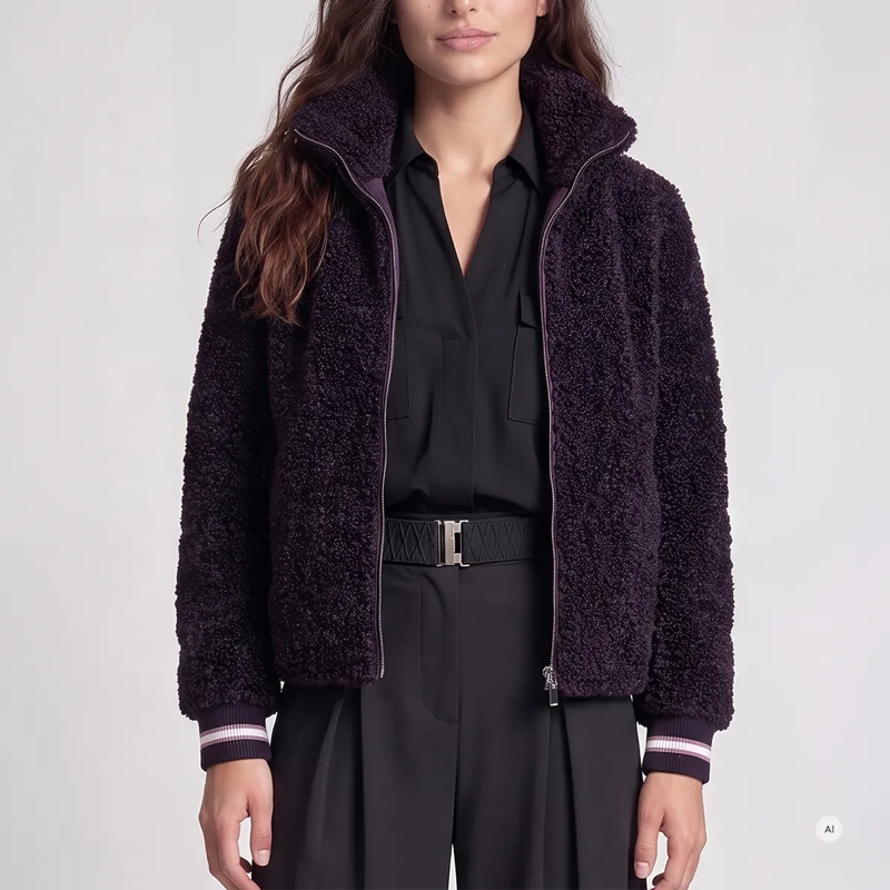 Marc Aurel Blouson Der Blouson mit Streifen-Strick aus curly Faux Fur lila(Image 3)