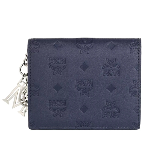 MCM Mini Klara Two-Fold Wallet Leather Navy Blue Portefeuille à rabat