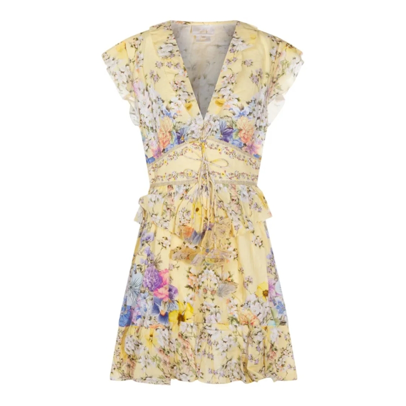 Camilla Mini-robe Elegant Neutral Dress With Flowing Silhouette And  Yellow