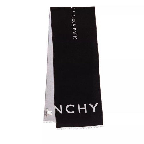 Givenchy Logo Embroidered Fringed Scarf Black Wool Scarf