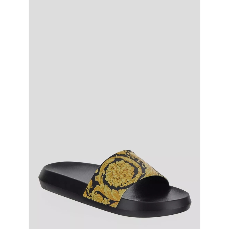 Versace Sandalen Black Slippers With Barocco Print In Rubber Black