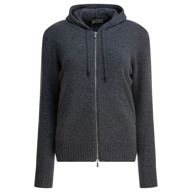 Drumohr  Pull-On Grey Cashmere Knitwear With Hood Black