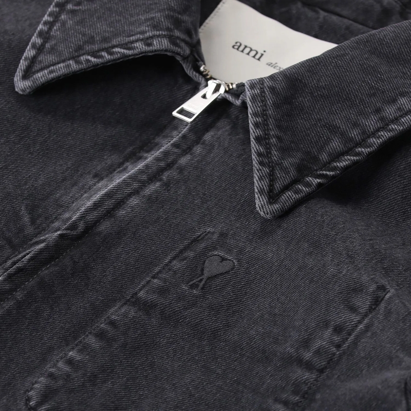 AMI Paris Übergangsjacke Jeansjacke mit Logo grau(Image 4)