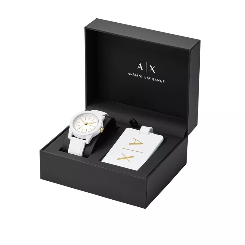 Armani Exchange Quarzuhr Ladies Silicone Watch and Luggage Tag Gift Set White(Image 7)