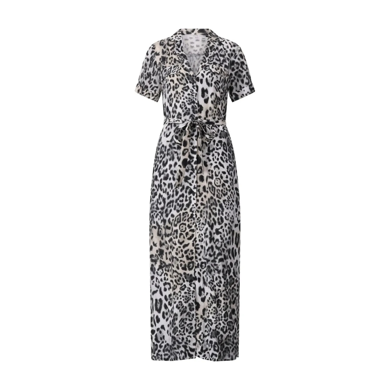 Riani Maxikleid Blusenkleid mit Animalprint Grau