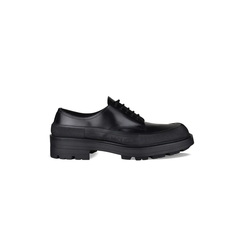 Alexander McQueen Schnürschuhe Topstitched Black Leather Derbies With Contrasting Black