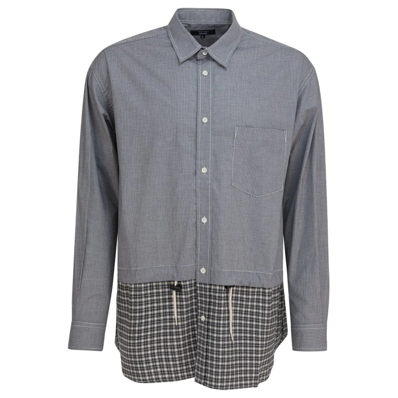Comme des Garcons Chemise Check-Weave Cotton Shirt With Adjustable Drawstrin Grey