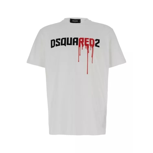 Dsquared2 White Crewneck T-Shirt With Dripping Logo Print In White 