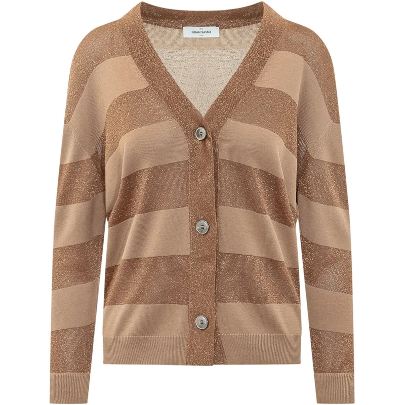 Gran Sasso  Cardigan Rigato con Scollo a V beige