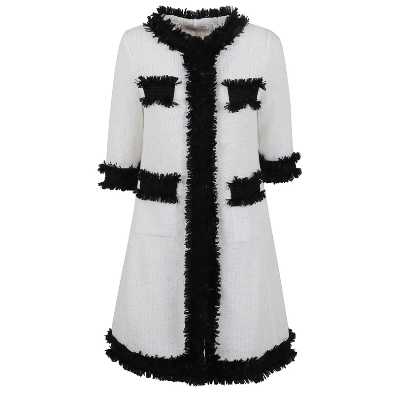 Charlott Jas in omgekeerd lam Textured White Cotton Jacket With Fringe Trim White