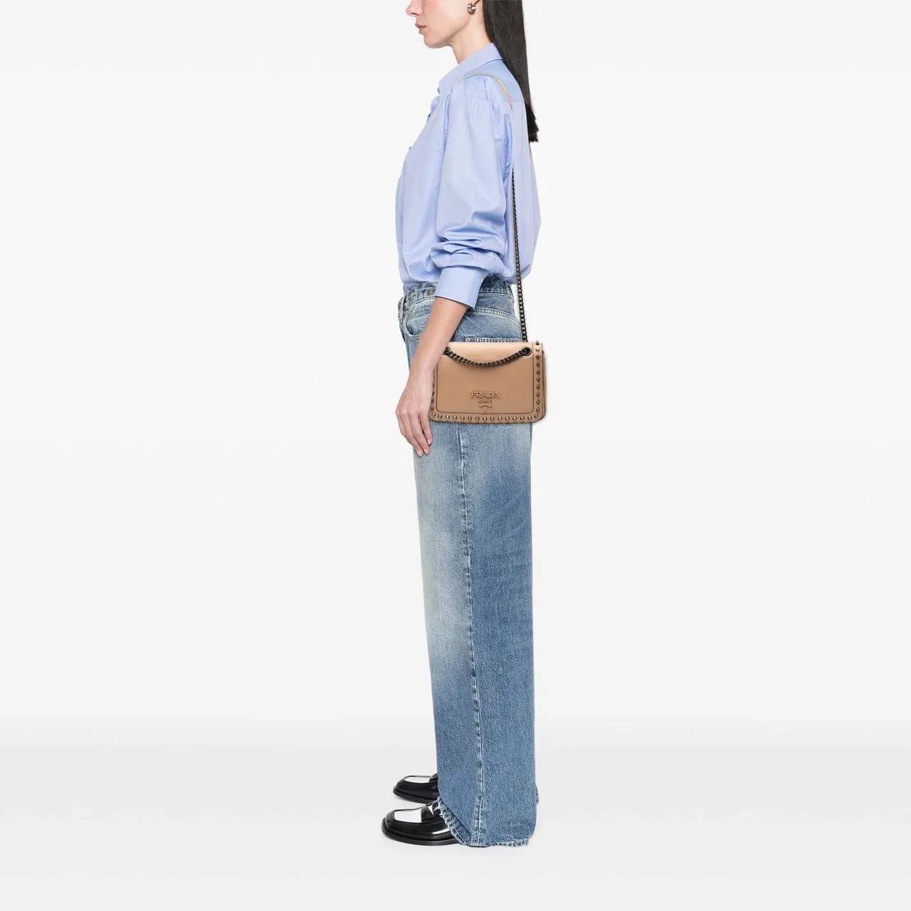 Thumbnail - Prada Hobo Bags - Glace Calfskin Studded Crossbody - Gr. unisize - in Braun - für Damen