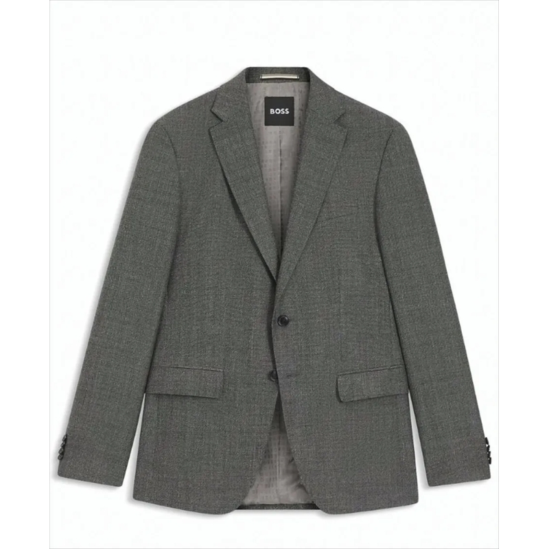 Boss Blazer Virgin Wool Jacket With Micro-Pattern Grey