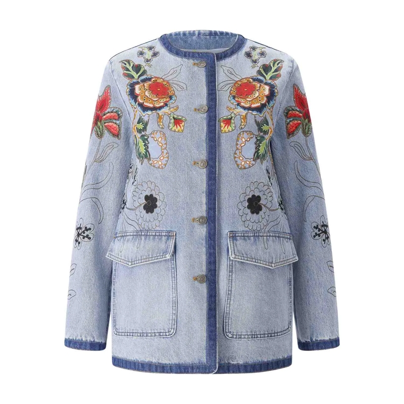 Valentino Garavani Übergangsjacke Jeansjacke mit floralem Muster blau