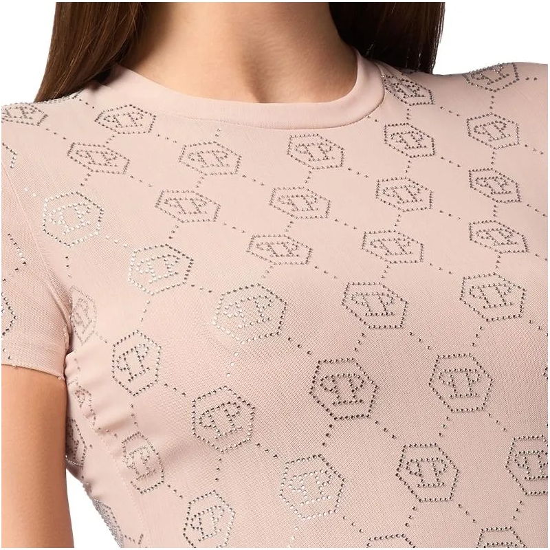 Philipp Plein T-Shirt T-Shirt Slim Fit Monogram Mit Schmucksteinen nude(Image 5)