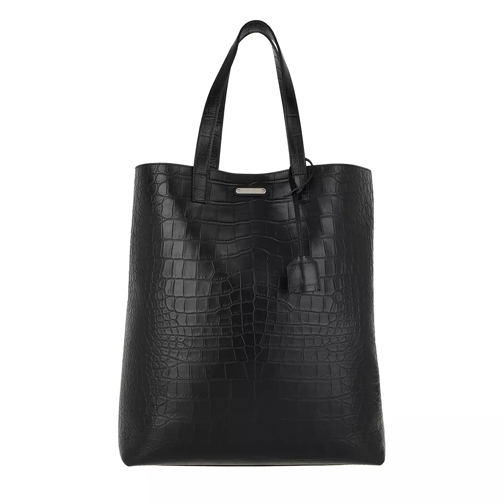 Saint Laurent Bold Tote Bag Crocodile Embossed Noir Rymlig shoppingväska