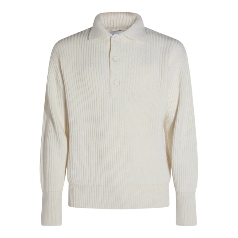 Malo Trui Ribbed Knit Sweater With Polo Collar White