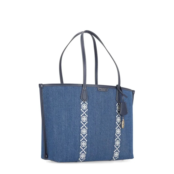 Tory Burch Perry Triple Tote Shopping Bag Blue Tote