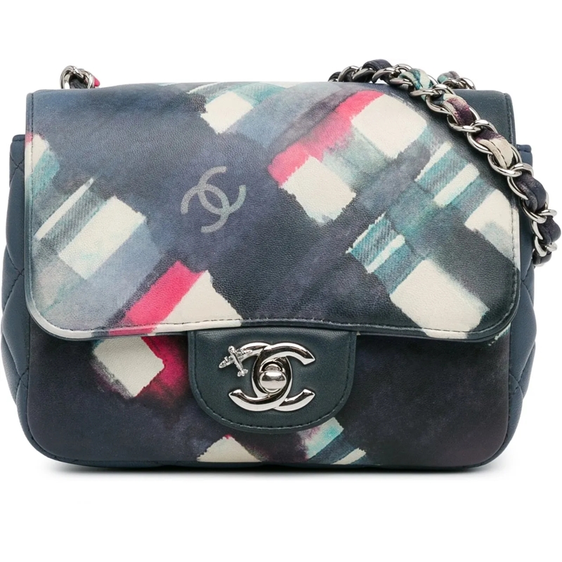 Chanel Schultertasche Mini Square Classic Airlines Printed Lambskin Sing blau