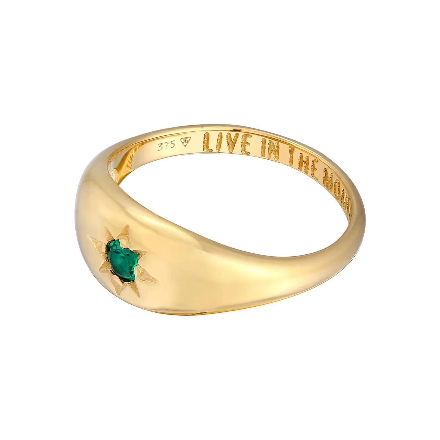 Thumbnail - Haze & Glory Ring - Ring Siegelring Smaragd - Moment 375 Gelbgold - Gr. 56 MM - in Gold - für Damen