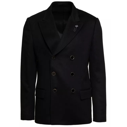 Lardini Attitude Double-Breasted Jacket In Heavy Cloth Black 