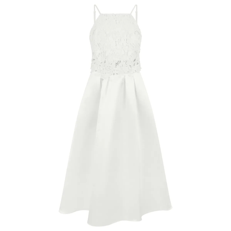 Apart Abendkleid Midi Satinkleid mit Spitzentop creme