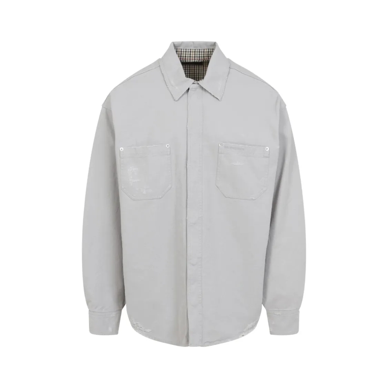 Balenciaga Overhemd Casual Shirt With Distressed Texture Grey