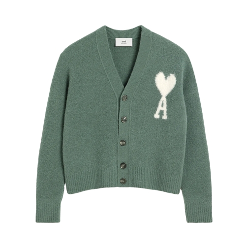 AMI Paris Cardigan aus Alpakamischung mit Logo 4013 ANTIQUE CLAY Strickjacke