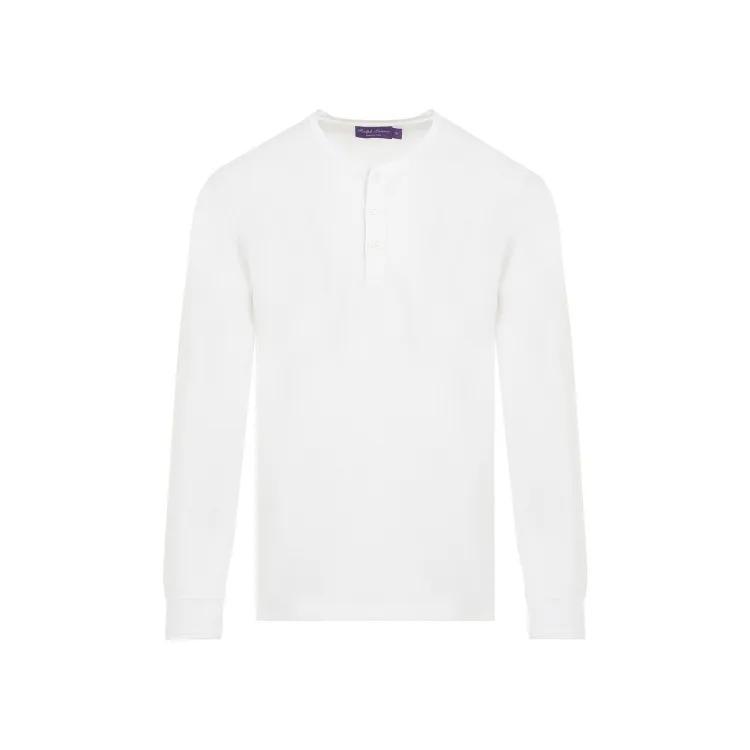 Ralph Lauren X Purple Label - White Cotton Henley T-Shirt - Größe S - weiß