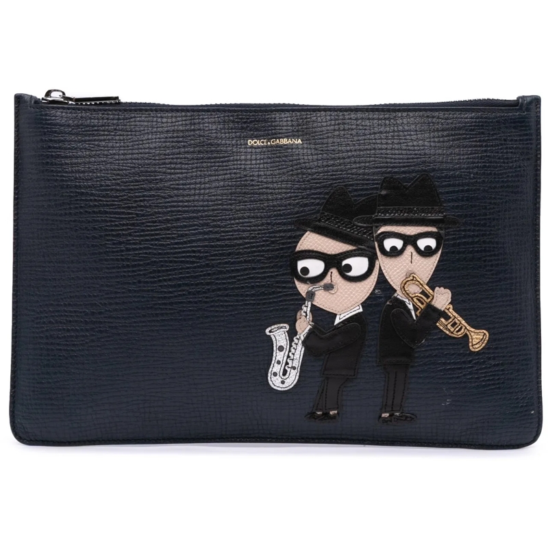 Dolce&Gabbana Clutch Leather DG Family Patch Zip Pouch schwarz